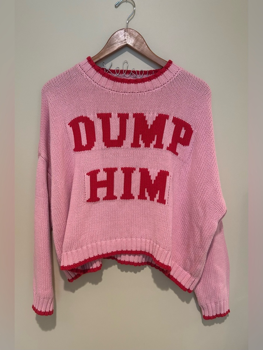 Sincerely Jules ‘Dump Him’ Pink & Red Sweater Cotton Blend Size Large
